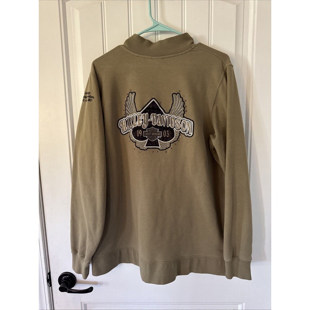 Harley Davidson Jacket Sweater Womens Size 1X Green Full Zip Rhinestone Y2K